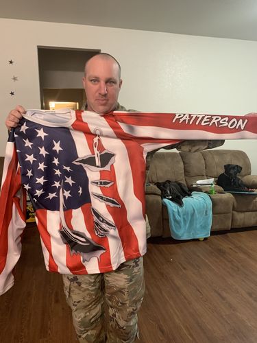 Customer photo review of US Fishing 3D Fish Hook American Flag UV protection quick dry customize name long sleeves shirts UPF 30+ personalized Patriotic fishing apparel gift for Fishing lovers - IPH1900