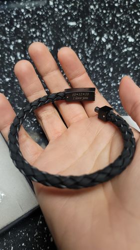 Customer photo review of 6mm Black on Black Steel Italian Leather Engravable Bracelet