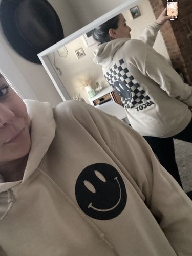 Customer photo review of Ascot + Hart Smile Logo Hoodie