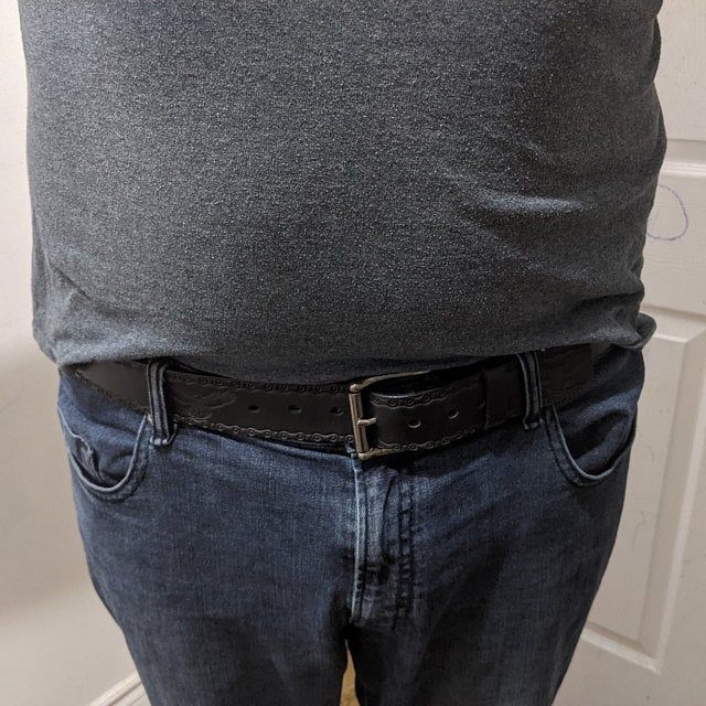 Customer photo review of Black Eagle Embossed 100% Real Leather Belt Made in Canada