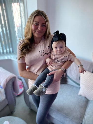 Customer photo review of Besties Mini Logo Mum & Kid Heather Peach Matching Tees (MRK X)