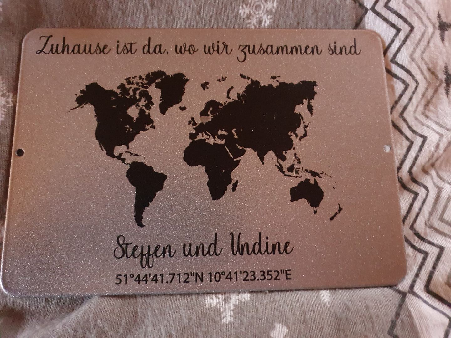 Customer photo review of Geschenk Weltkarte mit Koordinaten - personalisiert
