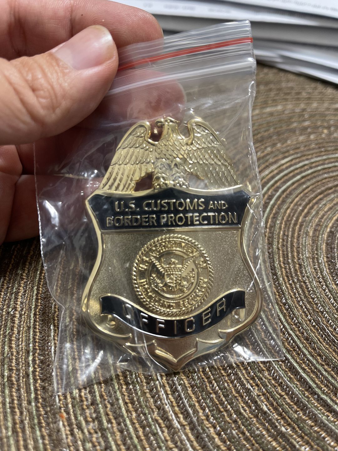 Customer photo review of US CBP Officer Customs and Border Protection Badge Solid Copper Replica Movie Props