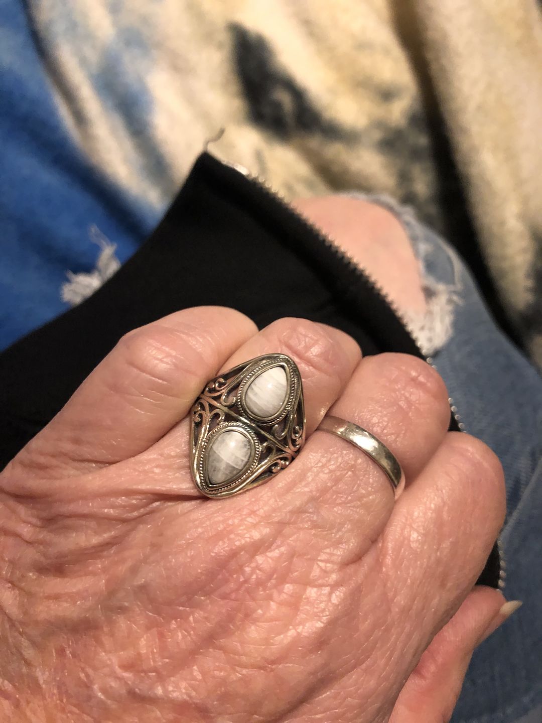 Customer photo review of Natural Rainbow Moonstone Ring