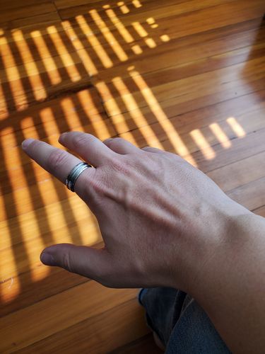 Customer photo review of 7mm Stainless Steel Wedding Band Ring - Engravable