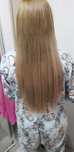 Customer photo review of Full Shine Seamless Injection Tape in Hair Extensions 100% Brazilian Virgin Hair Blonde Color(#6M18)