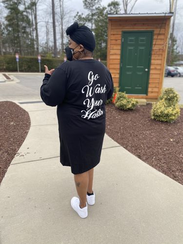 Customer photo review of Rebdolls "Go Wash Your Hands" Longline Long Sleeve Graphic Mini T-Shirt Dress