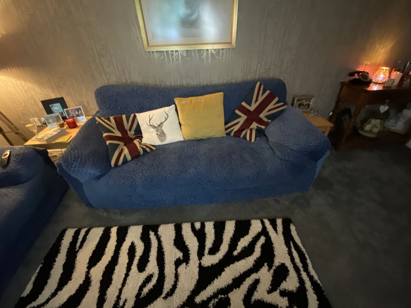 Customer photo review of 3 Seater Sofa Cover - Blue, Velvet Collection