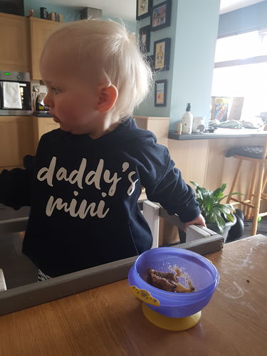 Customer photo review of Daddy & Daddy's Mini Matching Navy Hoodies (MRK X)