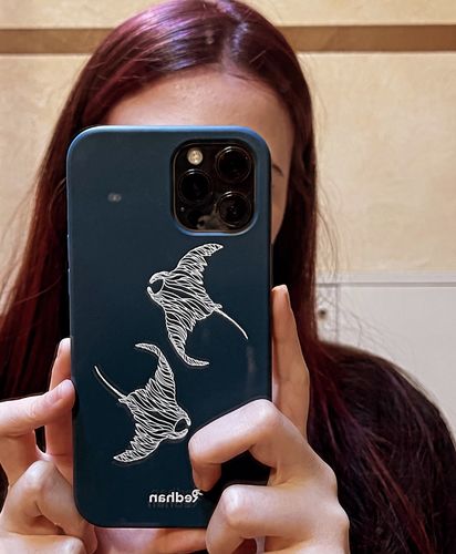 Customer photo review of Eco Friendly iPhone 12 Pro Max Phone Case - Flowing Rays in Navy Blue