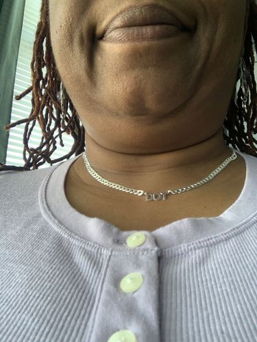 Customer photo review of Block Mini Name Necklace with Cuban Chain