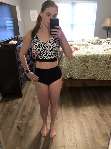 Customer photo review of The Lounger Top | White Leopard Print