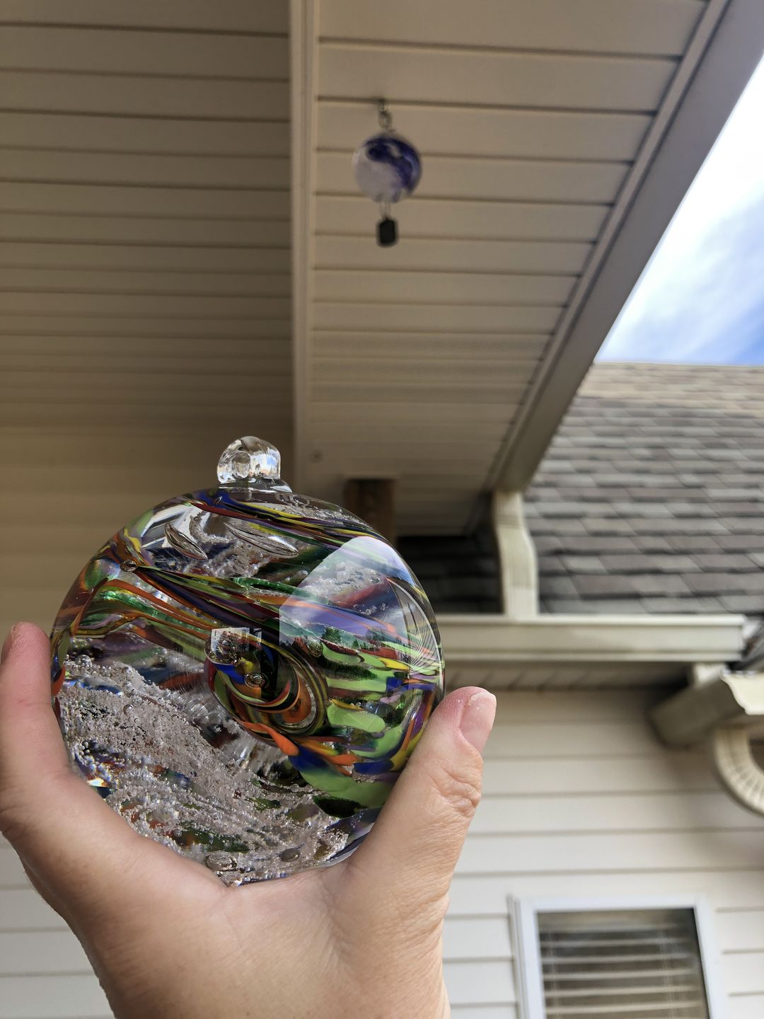 Customer photo review of Rainbow Confetti Orb with Cremation Ashes
