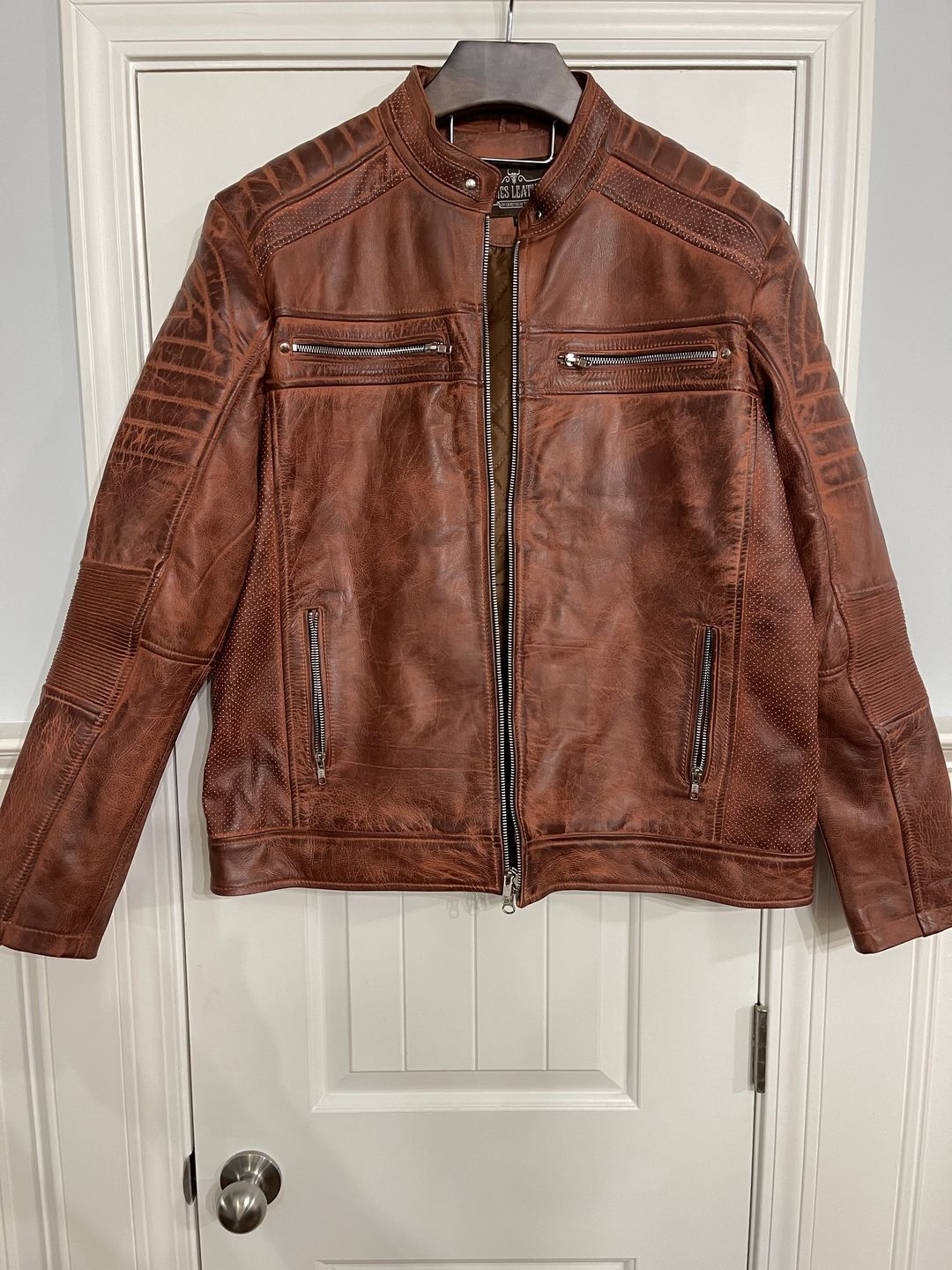 Customer photo review of Vintage Cafe Racer Cowhide Leather Moto Jacket