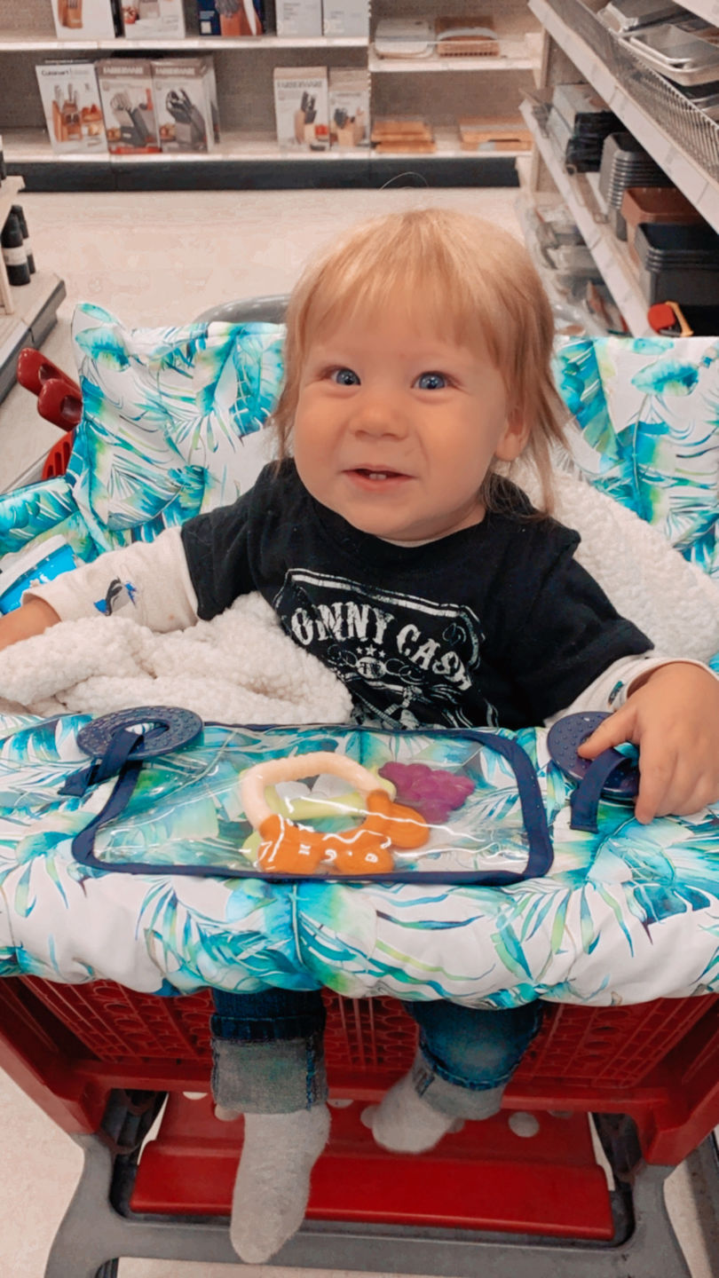 Customer photo review of Baby Shopping Cart Cover - Tropical Day Leaf Print