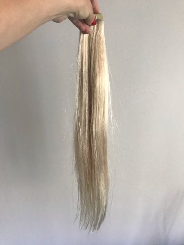 Customer photo review of Full Shine Tape in Hair Extensions 100% Virgin Human Hair White Blonde (#1000)