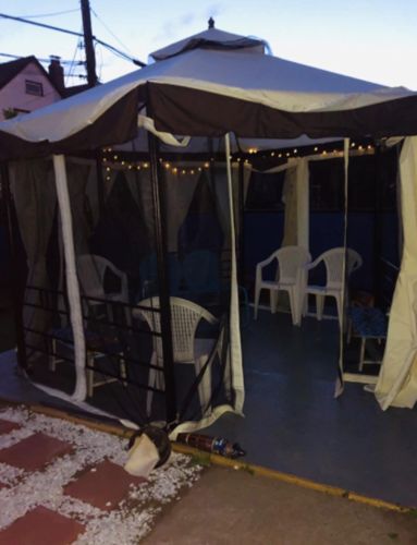 Customer photo review of 12ft Patio Double-Roof Gazebo Canopy Hexagonal with Netting & Curtain, Cream
