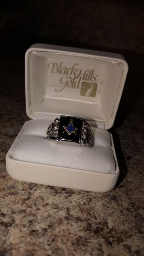 Customer photo review of Men's Sterling Silver Black Hills Gold Square Masonic Ring