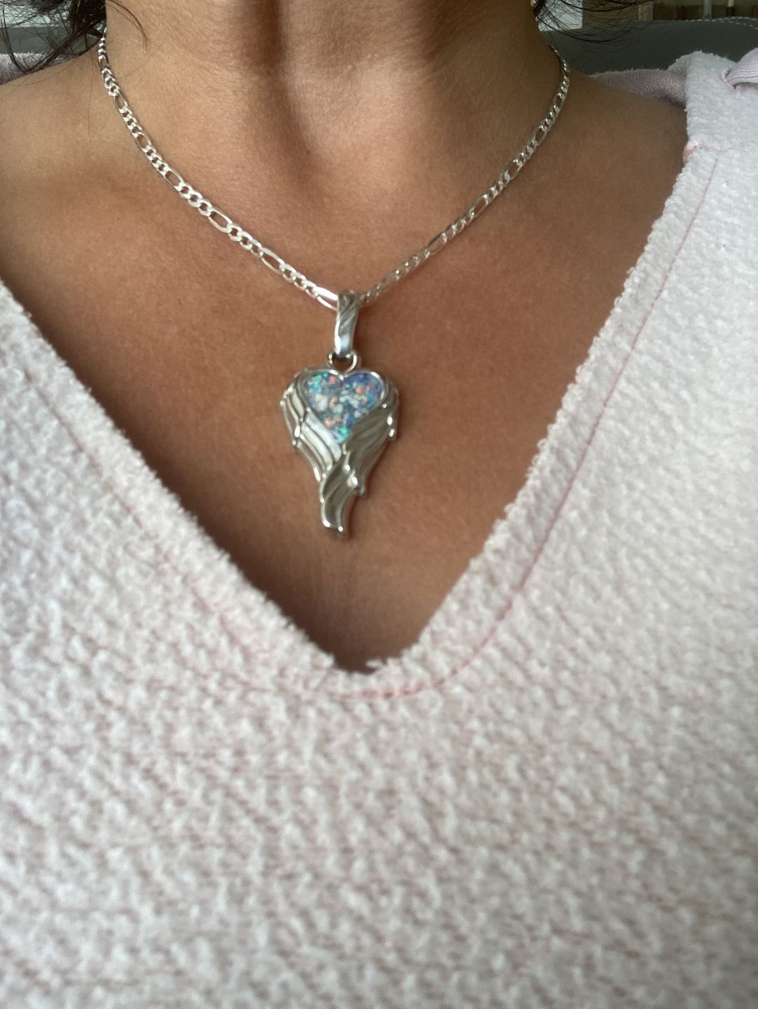 Customer photo review of Angel Wing Heart Pendant  - Engravable