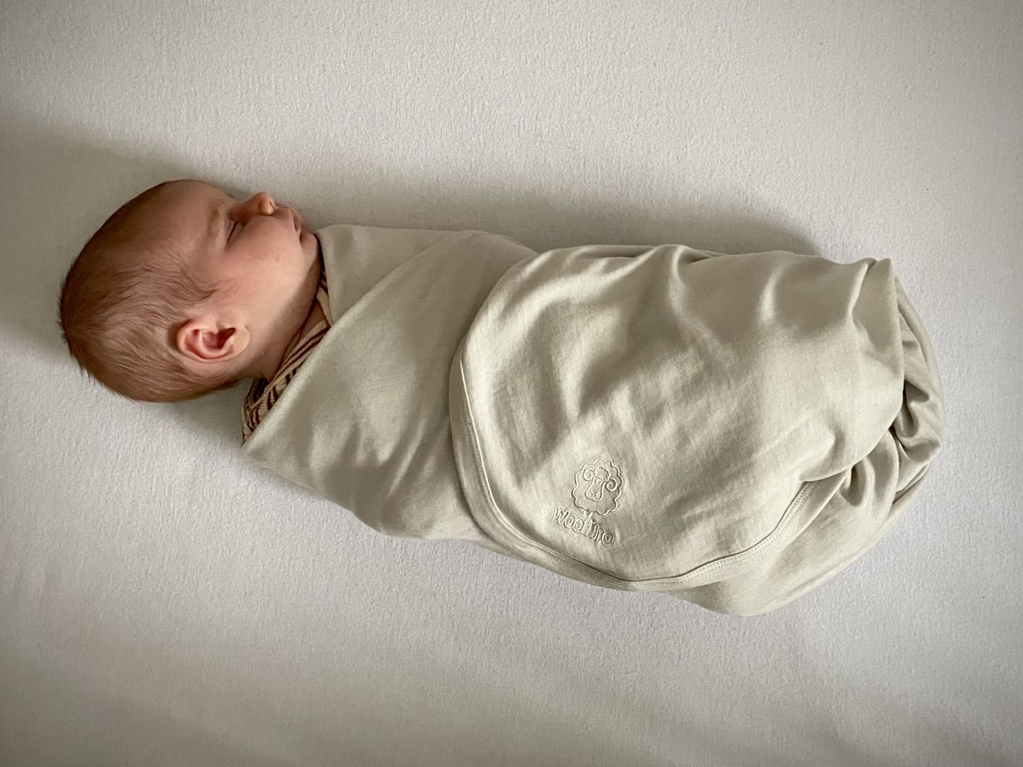 Customer photo review of Swaddle Blanket, Merino Wool, Newborn to 3 Months, Oat