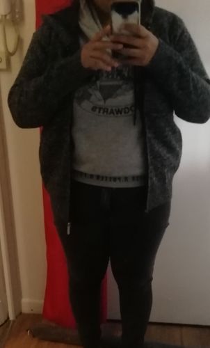 Customer photo review of Hooded Collar Fleece Cardigan