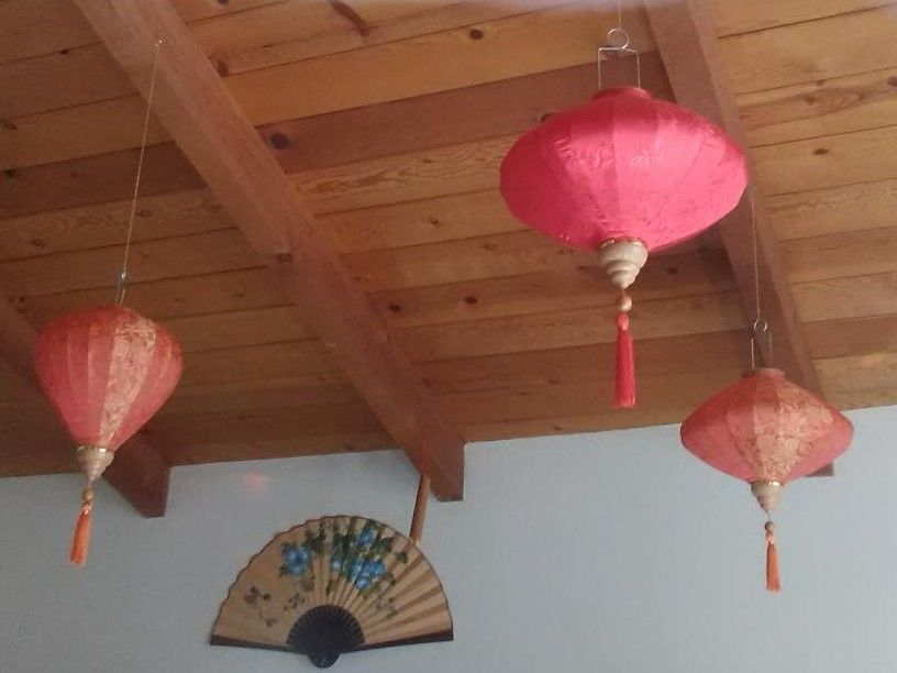 Customer photo review of Small Red / Orange Vietnamese Silk Lantern, Garlic Umbrella Shaped
