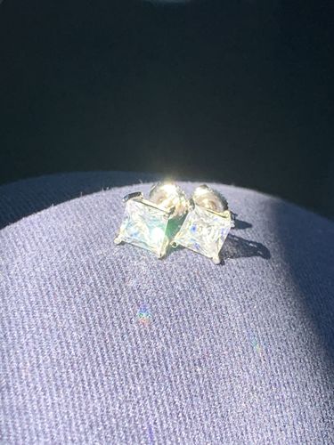 Customer photo review of Silver Princess Cut CZ Studs Screwback
