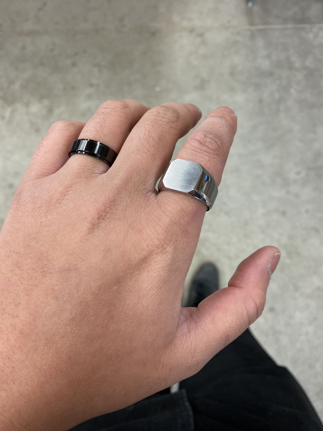 Customer photo review of Matte and Shiny Steel Engravable Square Signet Ring