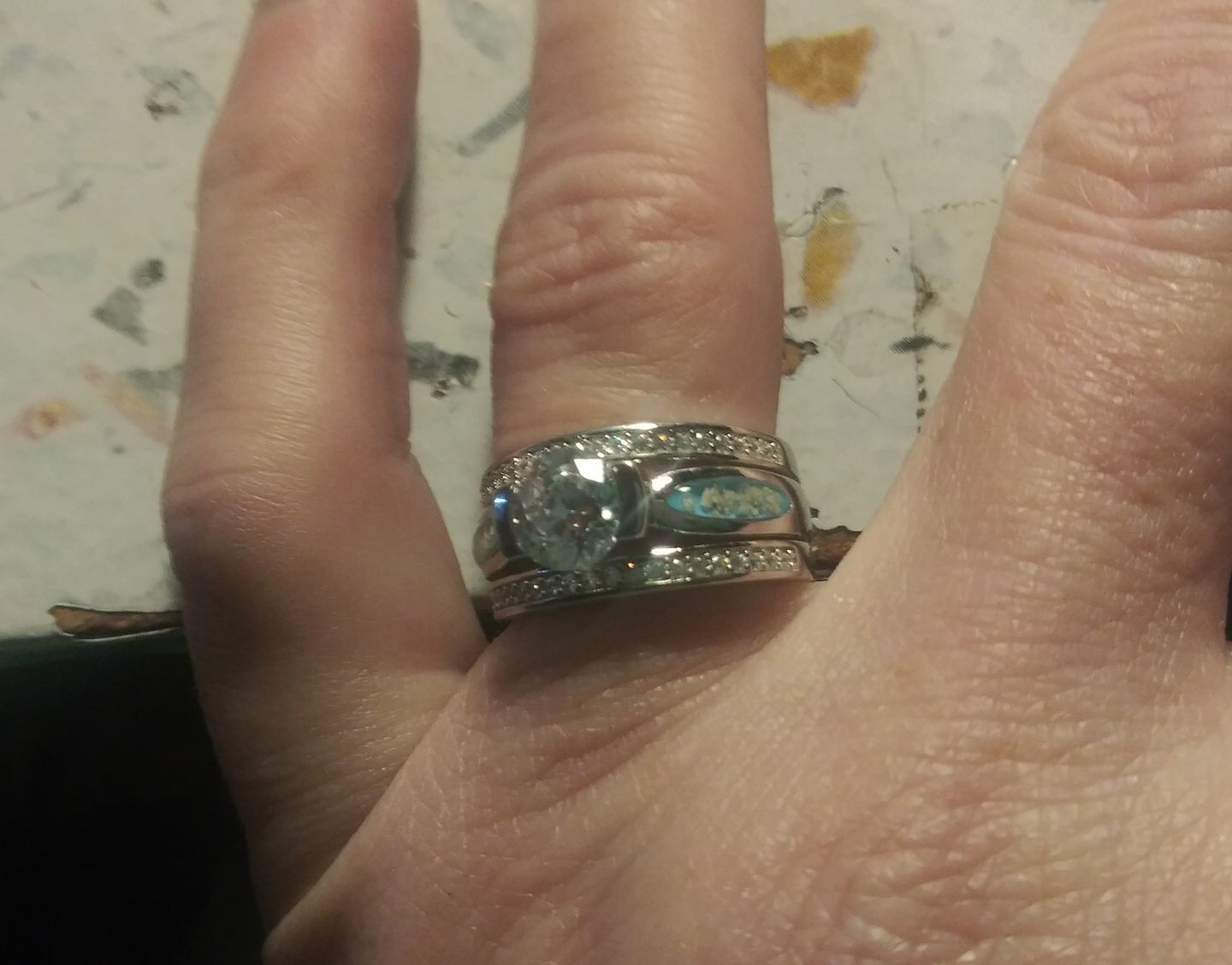 Customer photo review of Silver Ring with Gem and Cremation Ash