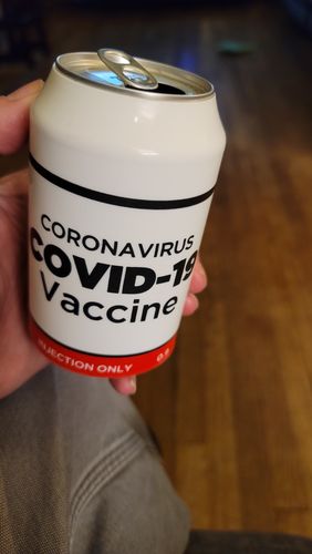 Customer photo review of Covid-19 Vaccine Beersy Silicone Sleeve Hide-a-Beer Can Cooler