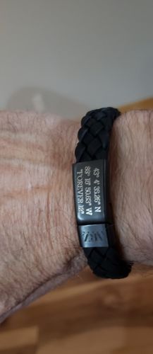 Customer photo review of Black on Black Braided Italian Leather Engravable Bracelet