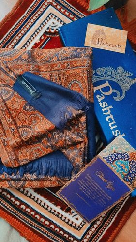 Customer photo review of Pashtush Women's Kashmiri Shawl, Faux Pashmina Design, Navy Blue
