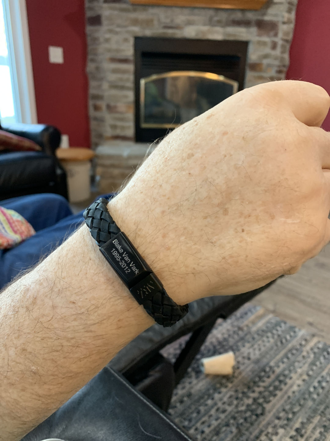 Customer photo review of Black on Black Braided Italian Leather Engravable Bracelet