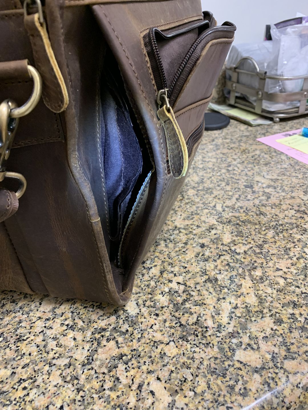 Customer photo review of Large Full Grain Leather Laptop Briefcase - Brown