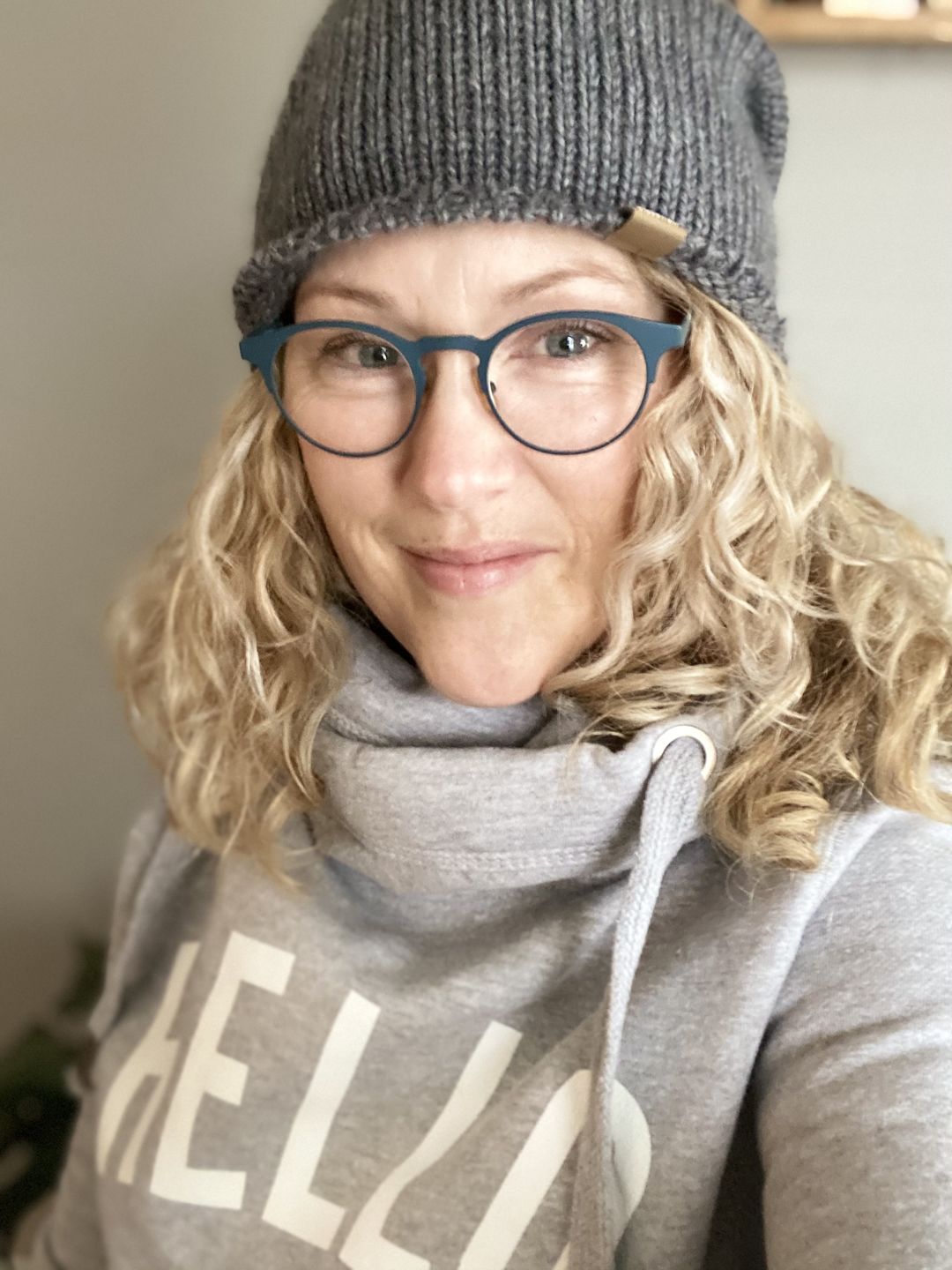 Customer photo review of Grey Hello Cowl Neck Hoodie
