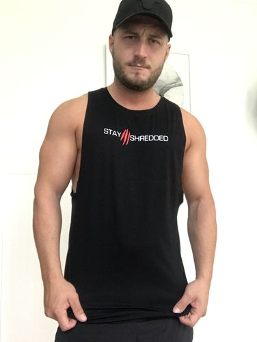 Customer photo review of SLASH HYBIRD - Longline Muscle Tank top - Black / Red