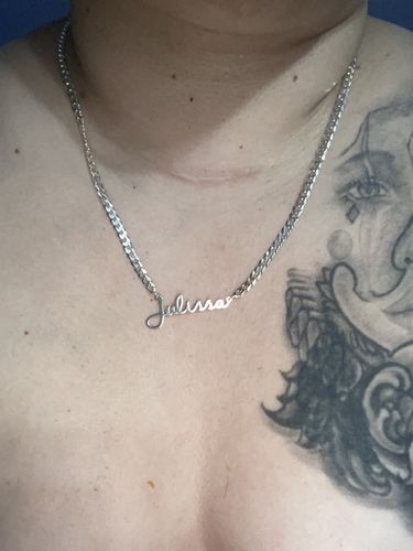 Customer photo review of Kids Script Name Necklace with Cuban Chain