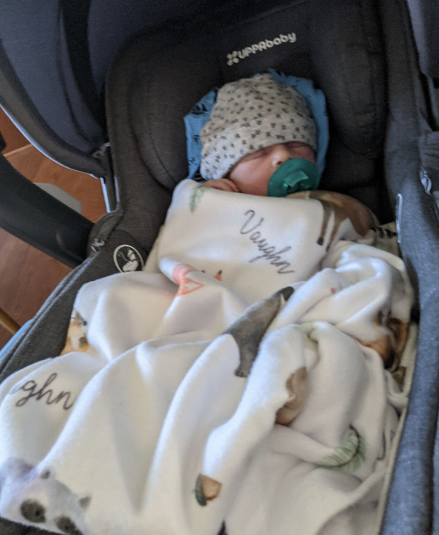 Customer photo review of Bears and Mountains Personalized Baby Blanket