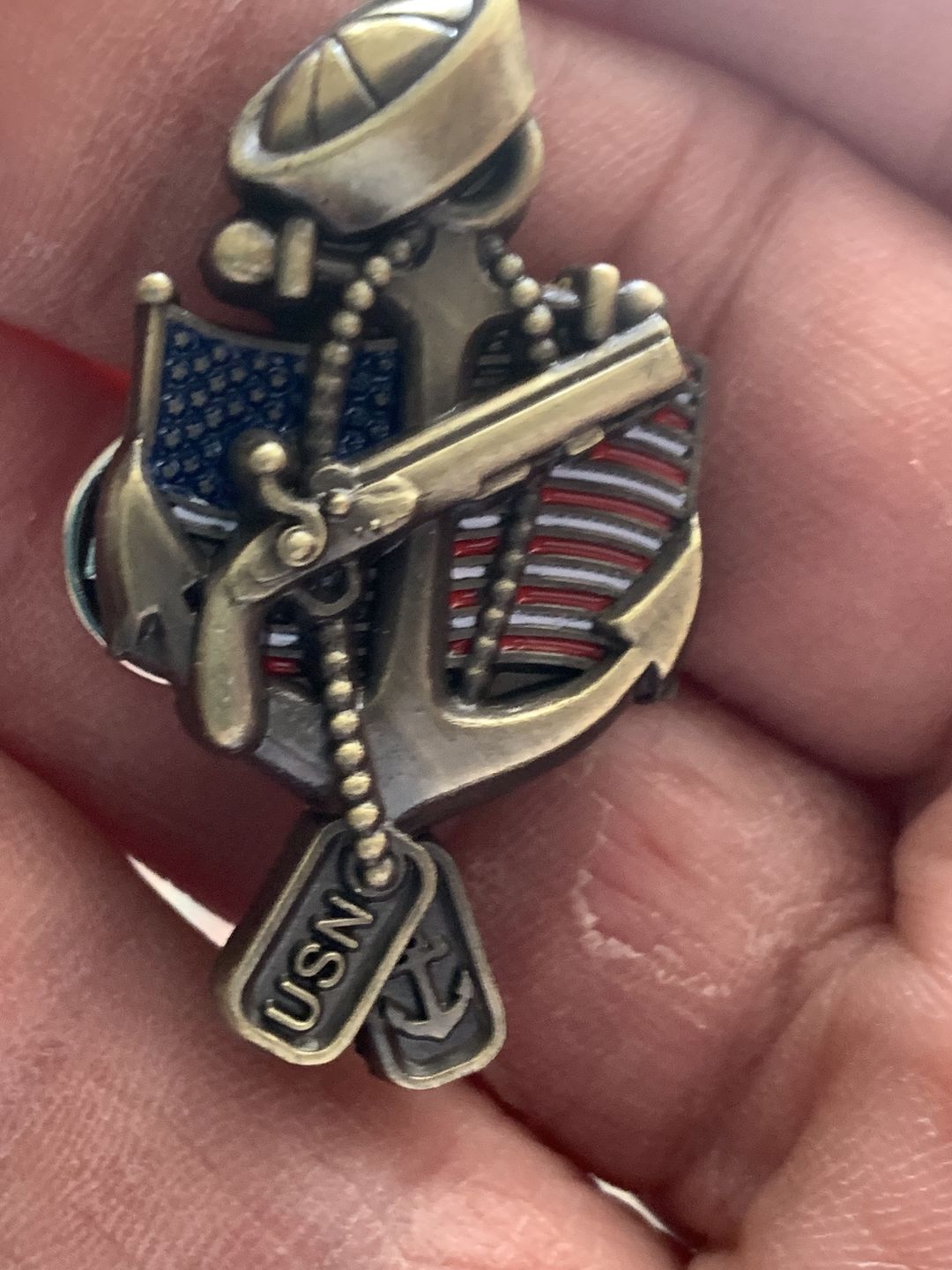 Customer photo review of US Navy Veteran Pin