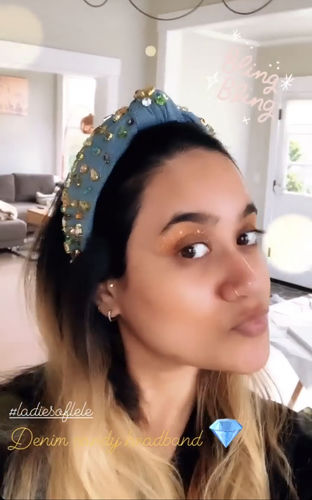 Customer photo review of DENIM CANDY JEWELED HEADBAND