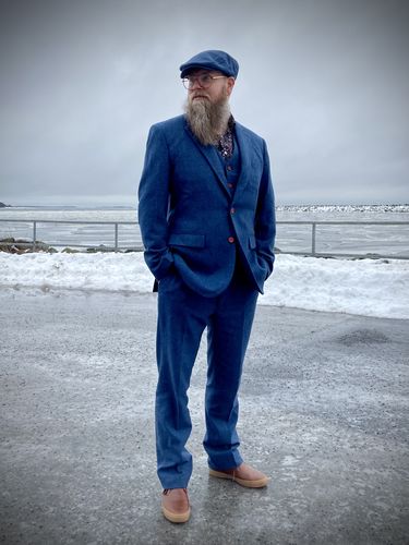 Customer photo review of Blue Herringbone Tweed 3 Piece Suit