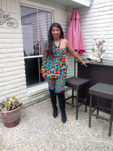Customer photo review of African Print Lagina Jacket and Pant Set