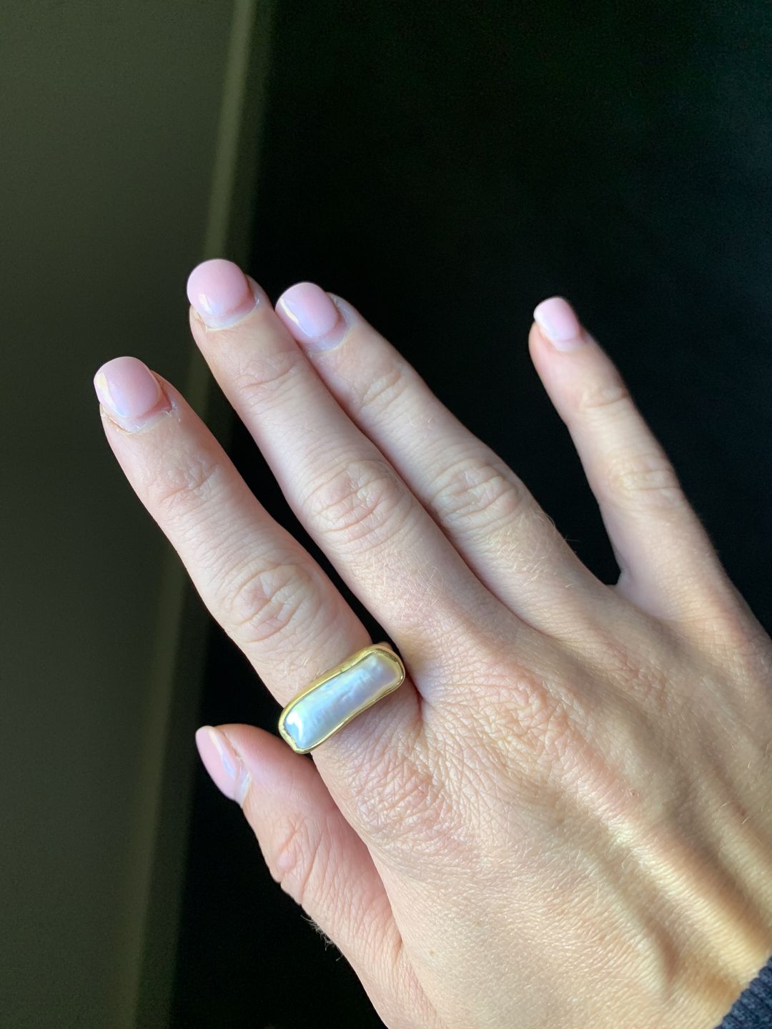 Customer photo review of PEARL BAR RING - GOLD