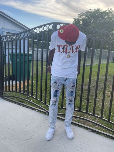 Customer photo review of Paint Splatter Skinny Fit Denim White Wash (M4948DA)