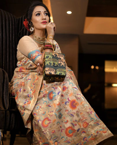 Customer photo review of Pearl White Woven Cotton Jamewar Banarasi Saree