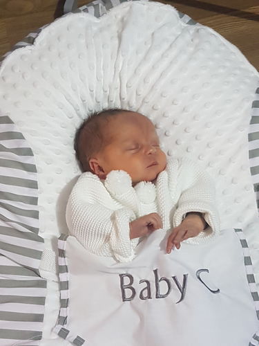 Customer photo review of Personalised White Bubble Fleece And Grey Stripe Baby Bean Bag