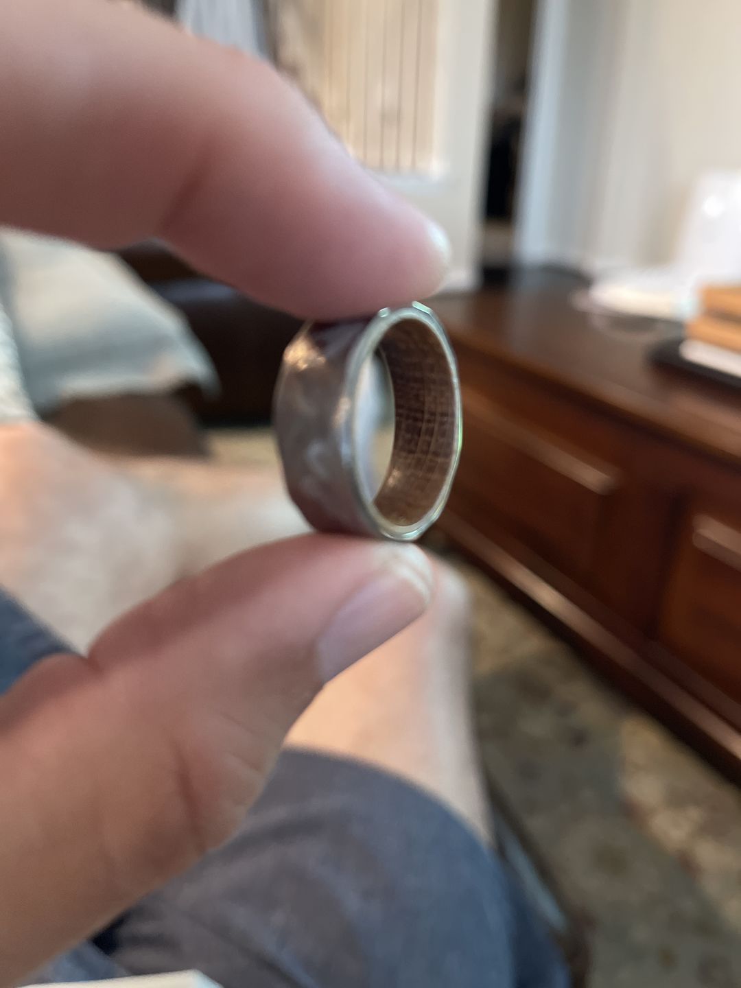 Customer photo review of Hammered Titanium and Whiskey Oak