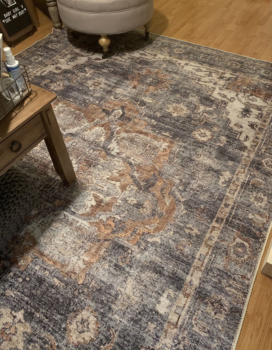 Customer photo review of Distressed Vintage Cezanne Rabbit Gray Inca Gold Area Rug