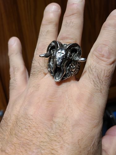 Customer photo review of CROSS RAM SKULL RING