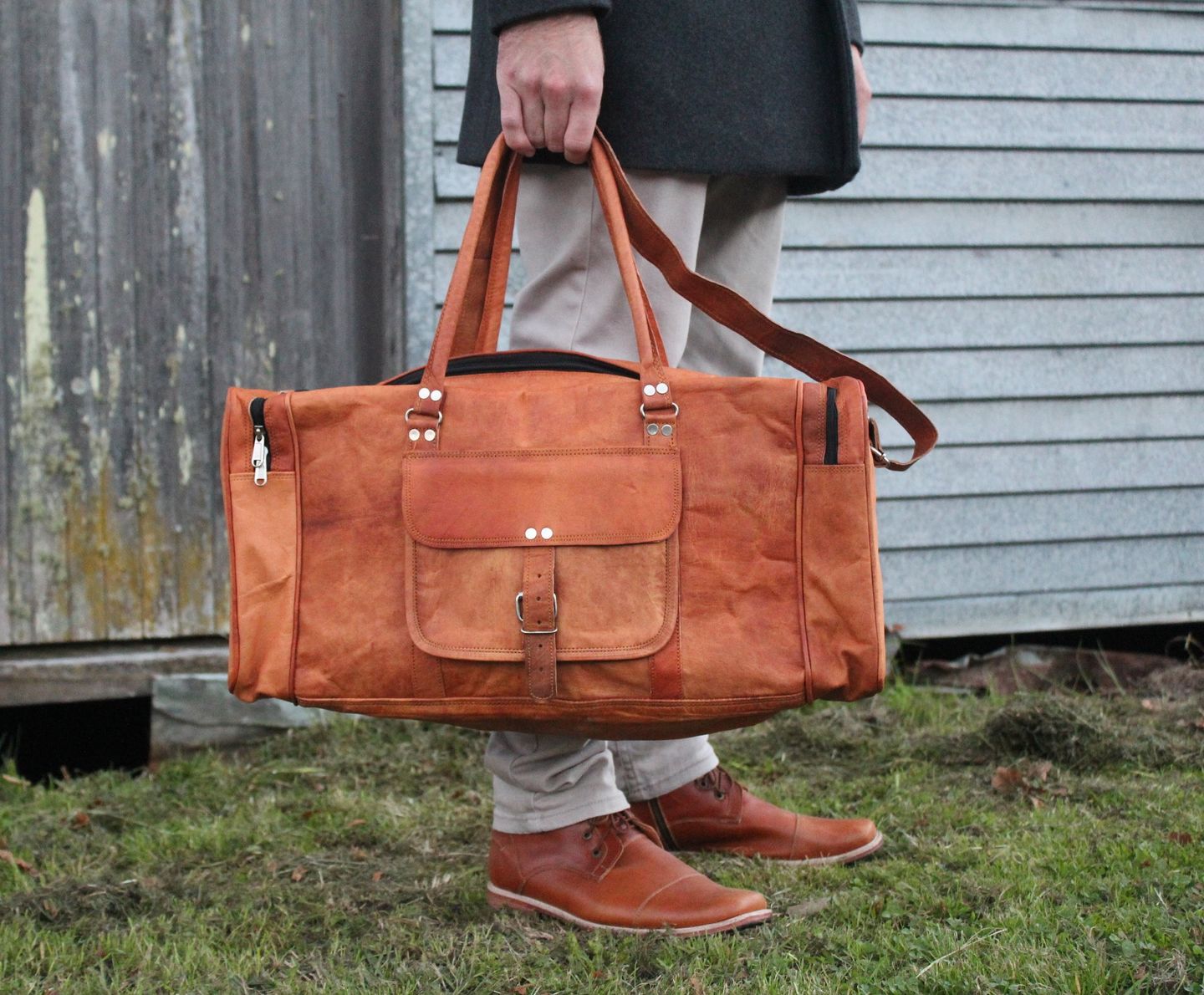 Customer photo review of Genuine Leather Travel Weekender Bag